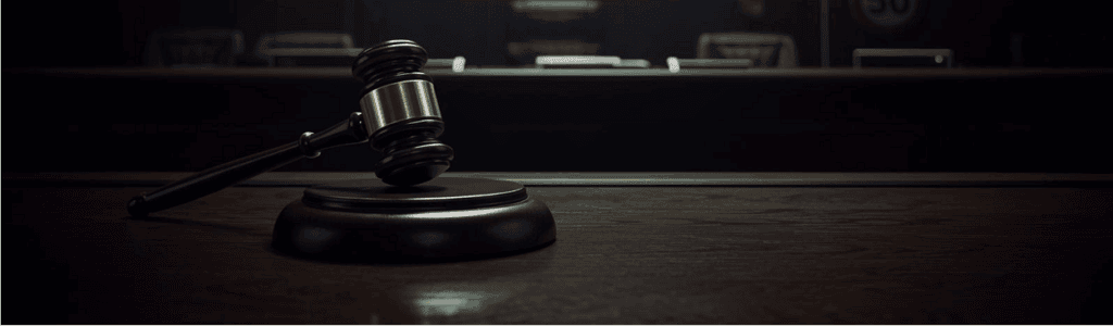 Richterhammer auf Gerichtstisch