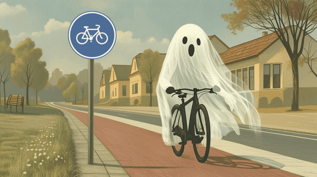 Geist fährt Fahrrad auf Radweg entgegen der Fahrtrichtung