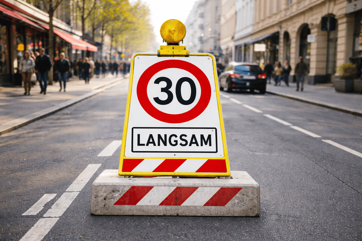 Temporäres Verkehrsschild in der Innenstadt