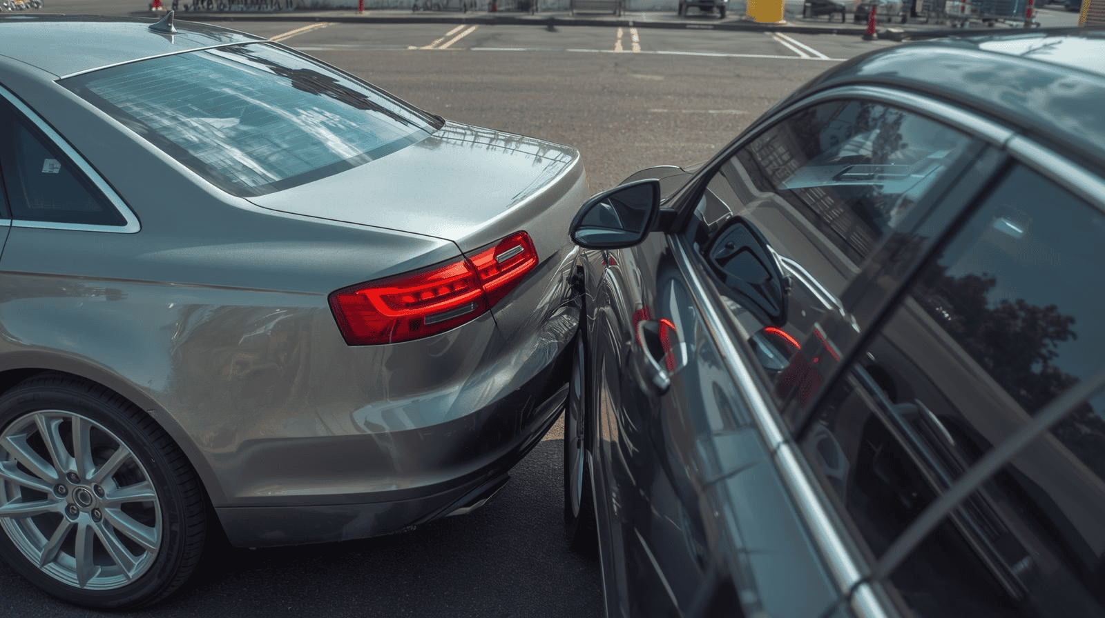 Autoauffahrunfall auf Parkplatz aus nächster Nähe.